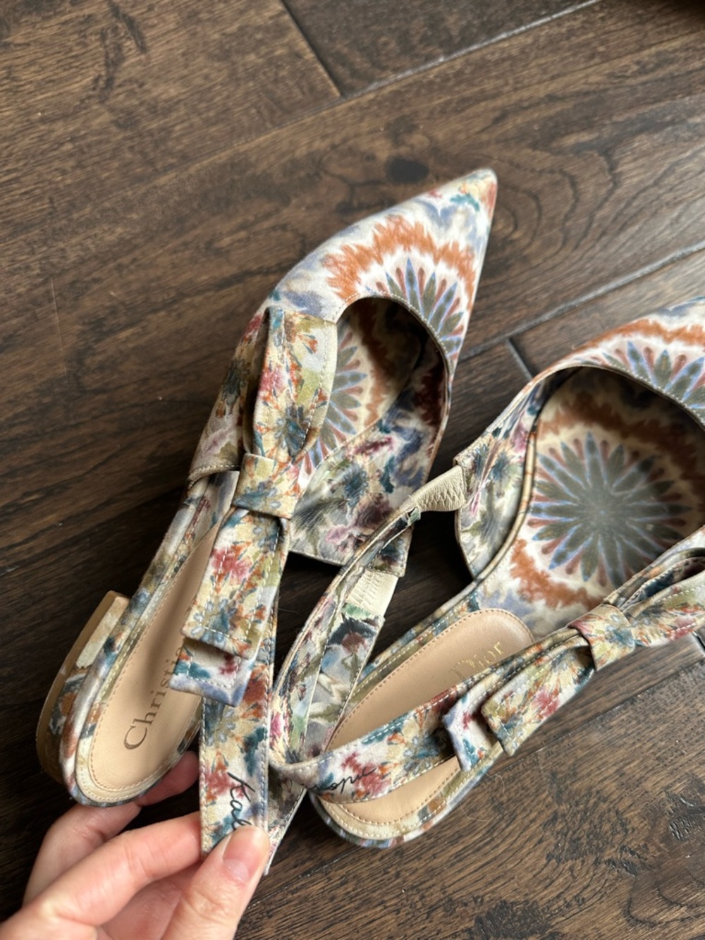 Christian Dior Kaleidiorscopic Bow Back Strap Pointy Flat Sandals size 37 - Picture 8 of 10